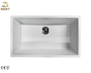 Évier de cuisine moderne à cuve unique en quartz fabriqué au Vietnam, 10 mm d'épaisseur, surface brossée, en quartz et résine, avec robinet monotrou - Product Image 1