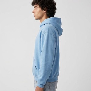 เสื้อสเวตเชิ้ตมีฮู้ดสีฟ้าอ่อนสำหรับผู้ชาย ทรงโอเวอร์ไซส์ ทรงปกติ ผ้าฟลีซแบบสวม สีพื้น ดีไซน์กระเป๋าเสื้อ เหมาะสำหรับใส่ในฤดูใบไม้ร่วง - Product Image 3