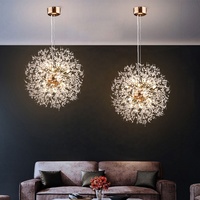 Suspension moderne de luxe en chrome, or, cristal, pissenlit, LED à intensité variable, cadre en fer pour le salon, chambre à coucher, salle à manger, plafond