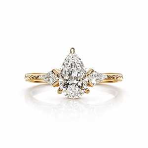 Premium 1ct Pear Cut And 0.27ct Kite Side Stones Lab Grown <b>Diamond</b> Engagement <b>Ring</b> Classic Solid Gold Fine Jewelry <b>Ring</b> - Product Image 2
