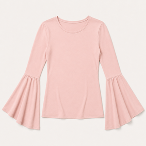 Blusa Casual de Mujer con Mangas Campana, Estilo Retro Vintage, Tejido Elástico de Punto, Anti-Pilling, Corte Cómodo, Cuello Redondo, OEM - Product Image 3