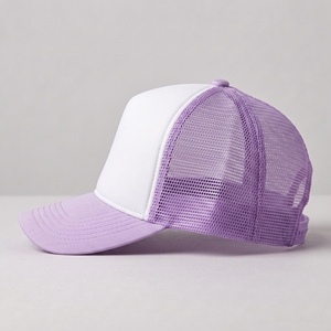 <b>Purple</b> White 5 Panel Mesh Trucker Cap Adjustable Unisex Embroidery Logo Baseball <b>Hat</b> for Outdoor Foam Trucker Headwear Custom - Product Image 2