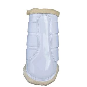 Botas para caballo de cuero sintético amarillo con forro de lana y correas de velcro para protección de las patas. Botas amarillas para patas de caballo. - Product Image 4