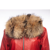 2025 OEM Original rouge peau de mouton longue veste en cuir pour les femmes bas quantité minimale de commande chauffé mode veste imperméable col de fourrure en gros