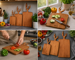 Planche à découper rectangulaire personnalisée en bois d'acacia avec poignée en forme de corne, épaisseur 1,5 cm, compatible lave-vaisselle, ustensile de cuisine - Product Image 2