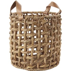 Panier en jacinthe d'eau en fibres naturelles, style rustique bohème, tissé à la main, couvre-pot décoratif, panier de rangement pour vêtements et jouets - Product Image 1