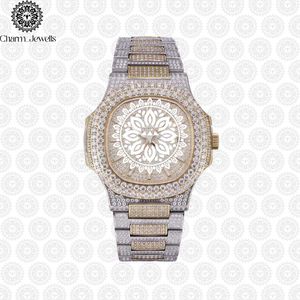 Montre de luxe pour homme Charm Jewells en acier inoxydable, cadran 40 mm, lunette sertie de diamants, mouvement mécanique analogique, résistance à l'eau 10 bars, bouton poussoir - Product Image 4