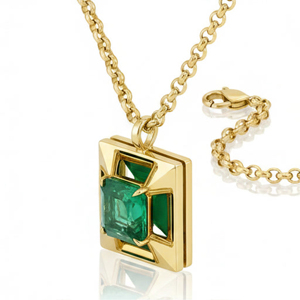 Collar con Colgante de Corte Esmeralda Chapado en Oro de Lujo, Diseño Geométrico, Cadena de Caja, Unisex, para Uso Diario - Product Image 2