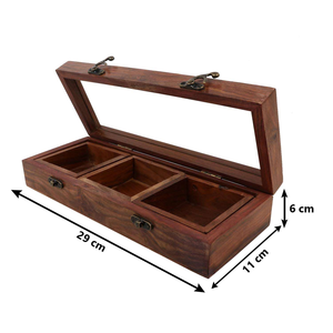 Boîte à épices en bois, outils de cuisine, 2 compartiments avec mini-cuillère et couvercle en acrylique, qualité alimentaire, passe au lave-vaisselle - Product Image 2