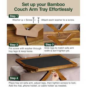 Tavolino Girevole a 360 Gradi in Acacia per Bracciolo del Divano, Consolle Larga 8,8 Pollici per Uso Telefono sul Bracciolo del Divano - Product Image 2