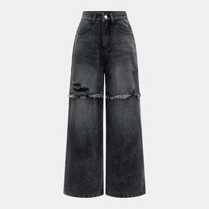 Pantalones Vaqueros Casuales de Mezclilla para Mujer, Corte Recto, con Bolsillos y Pedrería, Tallas Grandes - Product Image 1