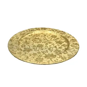 Hot Selling Kitchen Serve Ware Iron Round Plate Gold Lotus BEL Finishing American Style Serving Plate Customized