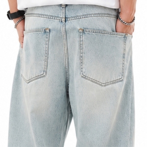Jeans en denim ample et large pour homme, denim doux, sur mesure, style streetwear, tissu respirant pour homme - Product Image 5