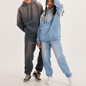 Sweatshirts de couleur unie brodés personnalisés en soie avec logo personnalisé surdimensionné de couleur unie Ensemble survêtement à capuche pour hommes - Product Image 2