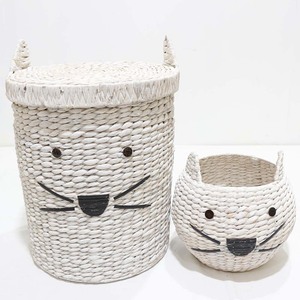 Panier de rangement vintage en jacinthe d'eau tressé en forme de chat avec couvercle, organisateur écologique en corde tressée pour chambre d'enfant, cuisine et salle de bain - Product Image 6