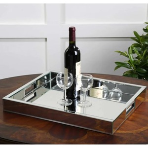 <b>Rectangular</b> <b>Mirrored</b> Decorative Tray with Glass Surface Modern Design for Serving and Display - Product Image 1
