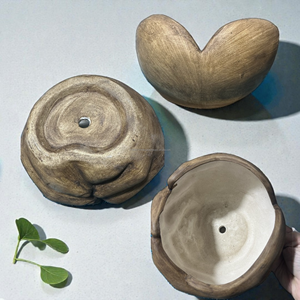 Handmade Ceramic Hand <b>Vase</b> with Wooden Tray Artistic Succulent Planter for Gift Shops and Lifestyle Stores - Product Image 3