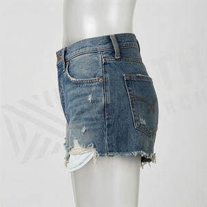 Shorts de mezclilla ultra cortos para mujer, sexys, desgastados, vintage, con patchwork, corte en A, de cintura alta, lavado a la piedra, color personalizado, estilo casual de verano - Product Image 3