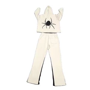 ชุดเสื้อฮู้ดและกางเกงวอร์มผ้าฝ้าย100% สำหรับผู้ชายชุดวอร์มแบบสวมหัวสีล้วนพิมพ์ลายพัฟสำหรับฤดูหนาวงานตามสั่ง - Product Image 3