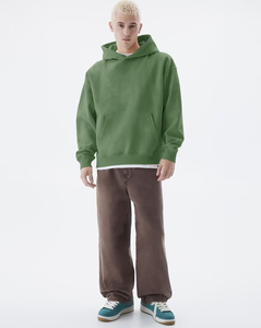 Sweat-shirt à capuche surdimensionné pour homme, vert uni, en polaire, décontracté, avec poches, style tricoté, coupe classique, pour l'automne - Product Image 3