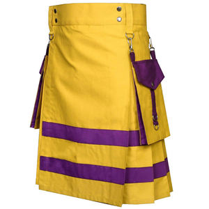 Kilt utilitaire en coton jaune et violet pour pompier, deux poches latérales amovibles, OEM ODM - Product Image 2