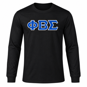 Phi Beta Sigma <b>Black</b> <b>Long</b> <b>Sleeve</b> <b>T</b> <b>Shirt</b> with Blue White Greek Letter Chest Print O Neck Ribbed Cuffs Unisex Fraternity Apparel - Product Image 3