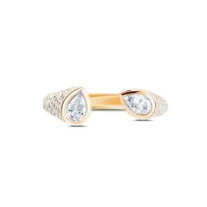 Bague statement Toi et Moi à double bande ouverte et inclinée, sertie de diamants de laboratoire taille poire, en or massif 14K 18K, personnalisable, vente en gros - Product Image 1