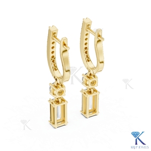 Lab Grown Diamond Baguette Cut Pave <b>Hoop</b> Leverback <b>Earrings</b> 100% <b>Solid</b> Gold Filled Diamonds Women's Bridal Wedding Gift Jewelry - Product Image 3