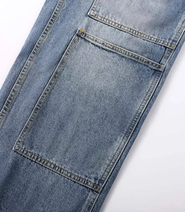 Pantalones Vaqueros Cargo de Cintura Alta para Hombre, Corte Holgado, Lavado a la Piedra, Algodón de Peso Medio, Estilo Casual Otoñal, Color Azul - Product Image 3