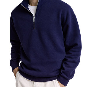 Vente directe usine – Sweat-shirt polaire personnalisé à quart de zip, noir uni, col montant, coupe classique, tricoté, pour l'automne - Product Image 3