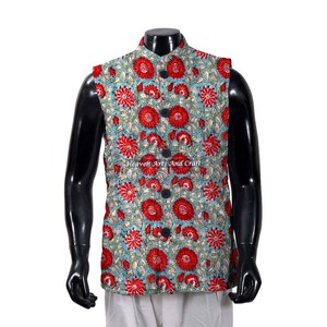 Indian Hand Block Printed Cotton <b>Quilted</b> <b>Jacket</b> For Men's All-Season Breathable Coat For Autumn Wear Finished Product - Product Image 1
