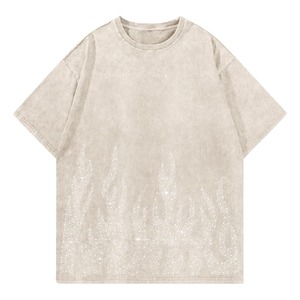 OEM 2026 New Arrival Oversized Men's Cotton T-<b>Shirt</b> With Glitter <b>Flame</b> Print Casual O-Neck Short Sleeve Streetwear Top - Product Image 4