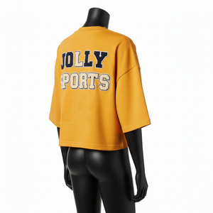 เสื้อครอปท็อปผู้หญิง ผ้าคอตตอนเจอร์ซีย์พรีเมียม GSM นุ่ม สีมัสตาร์ด ทรงครอป ปักโลโก้ตามสั่ง ระบายอากาศได้ดี เสื้อครอปท็อปผู้หญิง - Product Image 5