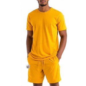 Mens Brown Polyester Crew Neck T-Shirt And Shorts <b>Set</b> Solid Color Quick Dry <b>Knitted</b> Fabric Summer Casual Wear Wholesale Running - Product Image 6