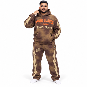 Ensemble sweat-shirt et pantalon de survêtement RexFit pour homme, en coton molletonné marron, vêtements décontractés, survêtement personnalisé avec impression, streetwear d'automne - Product Image 2