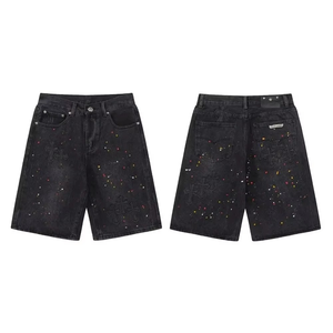 Shorts en jean décontractés pour hommes, extensibles, écologiques, à séchage rapide, avec cordon de serrage, en toile bleue et noire, pour la gym et la course à pied - Product Image 5