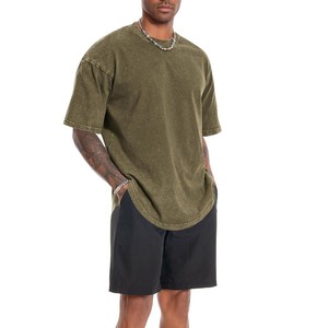 T-shirt décontracté pour homme, coupe ample et oversize, col rond, manches courtes, couleur unie, vert olive, 100 % coton, vente en gros OEM ODM 2026 - Product Image 3