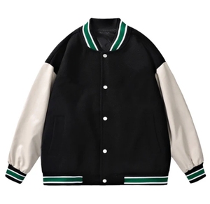 Chaqueta Varsity Marrón y Blanca para Hombre, Cuello Camisero, Cierre de Botones, Estilo Preppy, Otoño, Corte Regular, Diseño de Parches de Color Sólido - Product Image 2