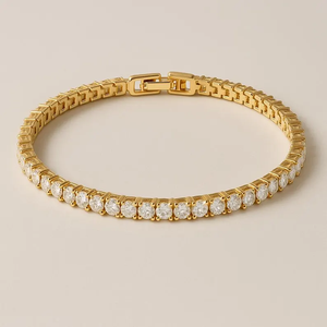 Luxury Moissanite Tennis <b>Bracelet</b> Gold Tone Minimal Round Cut Stones Elegant Slim Stackable Everyday Jewelry Piece - Product Image 2
