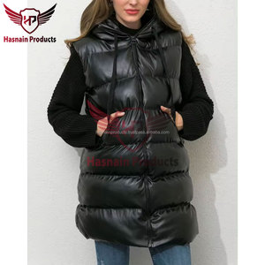 Gilet en cuir bouffant sans manches à la mode avec col à capuche vêtements d'extérieur pour femmes pour l'automne hiver Offres Spéciales - Product Image 3