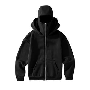 Wholesale Hot Selling Unisex Heavy Cotton Winter <b>Hoodie</b> & Balaclava Acid Washed <b>Zip</b>-<b>Up</b> Masked Design 100% Cotton - Product Image 1