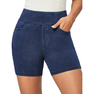 Shorts de Mezclilla de Cintura Alta para Mujer, al por Mayor, OEM, ODM, Color Sólido, Transpirables, Casuales, de Verano, con Bolsillos, Corte Recto - Product Image 1
