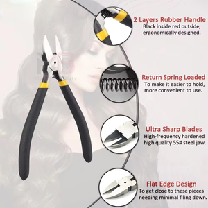 Alicates de Presión Ajustables con Resorte para Cortar Extensiones de Cabello, Uso Comercial, Mangos Negros con Detalles Amarillos - Product Image 6