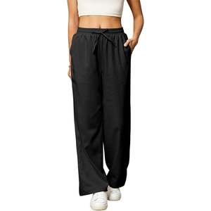 Pantalones informales de pierna ancha de cintura alta para mujer 2025 con cordón ajustable, Salón suave y transpirable para vacaciones en la playa de verano - Product Image 4
