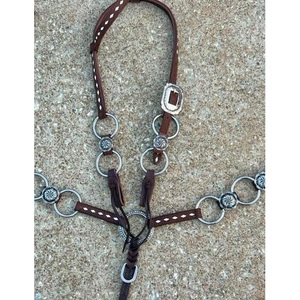 Conjunto de cabezada y pechopetral de cuero marrón estilo Western para caballo, con conchos de anillo plateado, artesanal, equipo de equitación - Product Image 2
