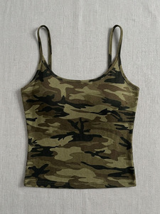 Premium Forest Camouflage Print Spaghetti Strap women's shirt Slim Fit Spring Camisole <b>Top</b> Stretch Custom <b>Camo</b> Print Tank Tee - Product Image 4