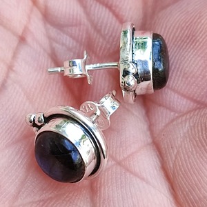 Navya Craft Women's 925 Sterling Silver Labradorite Stud <b>Earrings</b> 14K Gold Rose Gold Drop Diamond Bezel Setting <b>Hook</b> Shape - Product Image 6