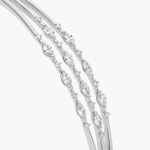 Multi-Row Marquise and Round Alternating Diamond <b>Bangle</b> <b>Bracelet</b> in White Gold - Product Image 3