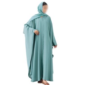 ชุดอาบายะห์นิดาคุณภาพสูงแบบเปิดด้านหน้า สไตล์กิโมโน ไซส์ใหญ่ ชุดเดรสสุภาพสตรี 2 ชิ้น พร้อมผ้าคลุมศีรษะ ชุดอาบายะห์สำหรับผู้หญิง - Product Image 4