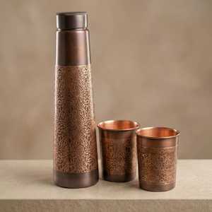 <b>Copper</b> Bottle with Traditional Handcrafted Finish - Product Image 2